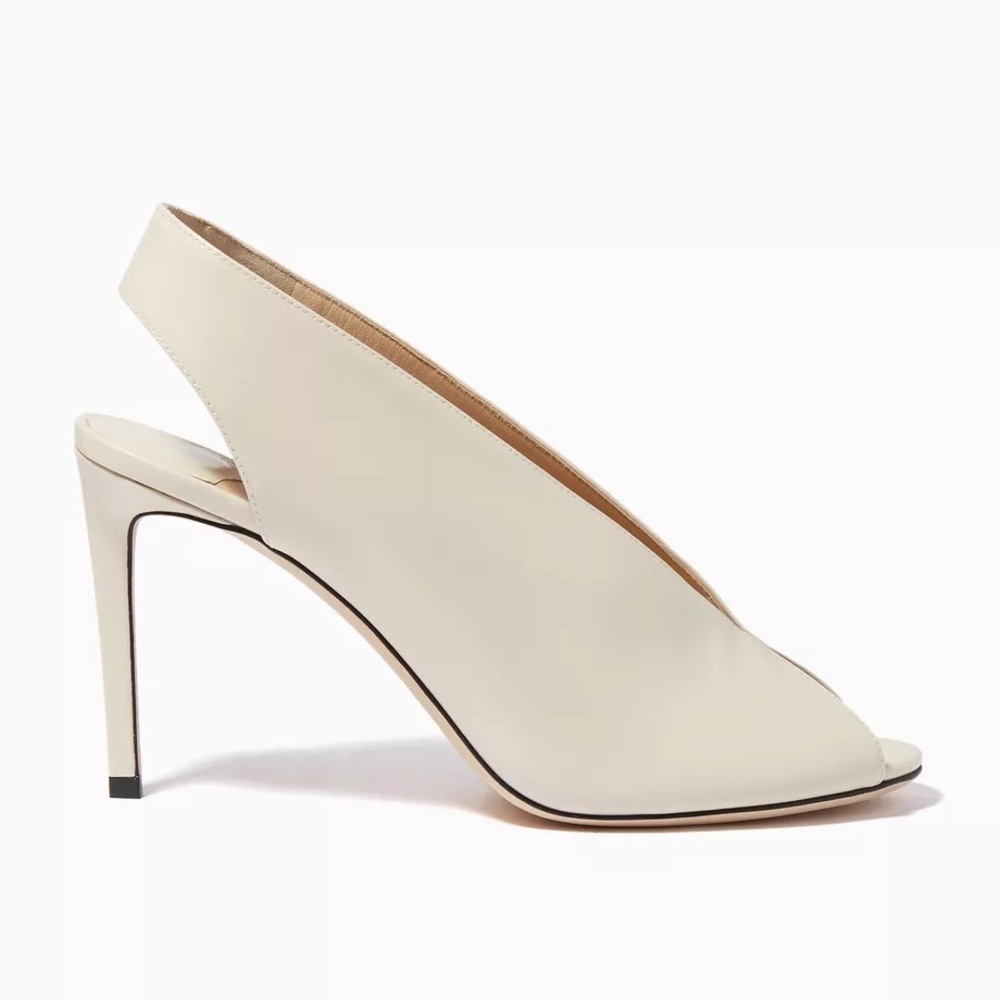 Jimmy Choo Shar Peep Toe Leather Slingback Pumps Stiletto Heel Natural Linen - Picture 2 of 8